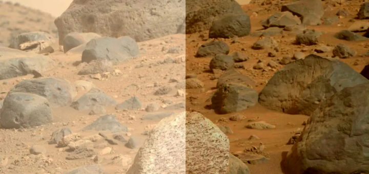 Mars: surový vs. upravený snímok z Neretva Vallis